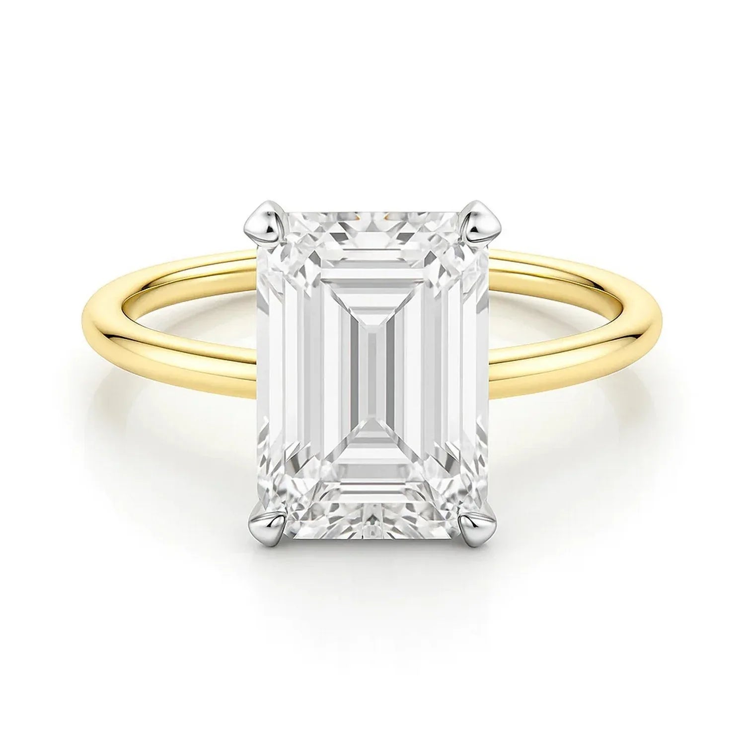 5 Carat Emerald Lab Grown IGI G/VS1 Diamond Solitaire Ring in 10K Yellow Gold - Peelerie